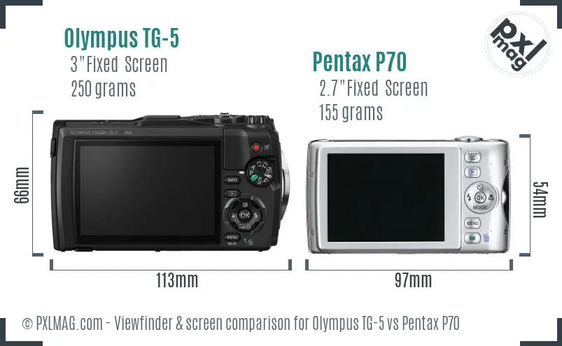 Olympus TG-5 vs Pentax P70 Screen and Viewfinder comparison