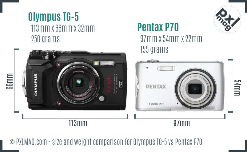 Olympus TG-5 vs Pentax P70 size comparison