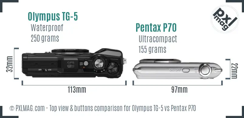 Olympus TG-5 vs Pentax P70 top view buttons comparison