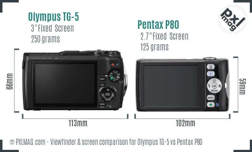 Olympus TG-5 vs Pentax P80 Screen and Viewfinder comparison