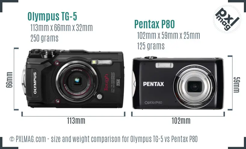 Olympus TG-5 vs Pentax P80 size comparison
