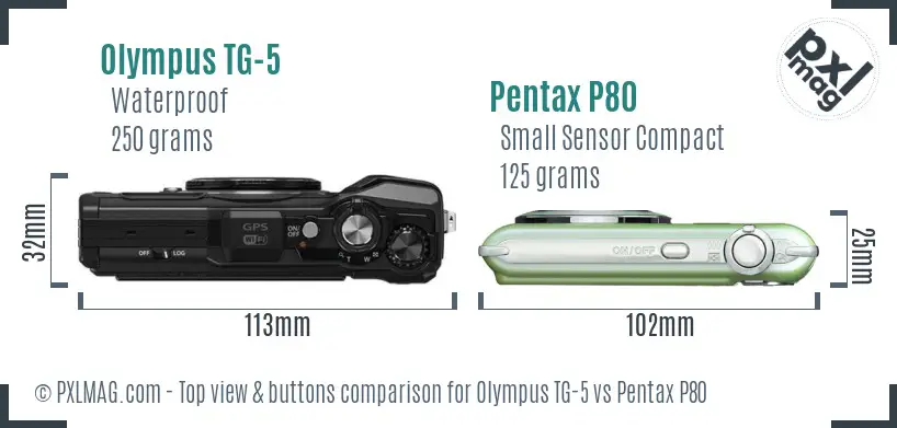 Olympus TG-5 vs Pentax P80 top view buttons comparison