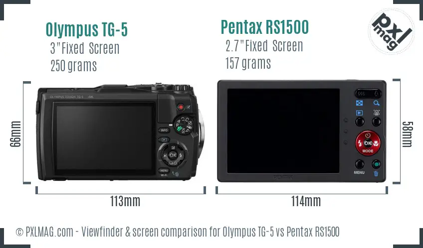 Olympus TG-5 vs Pentax RS1500 Screen and Viewfinder comparison
