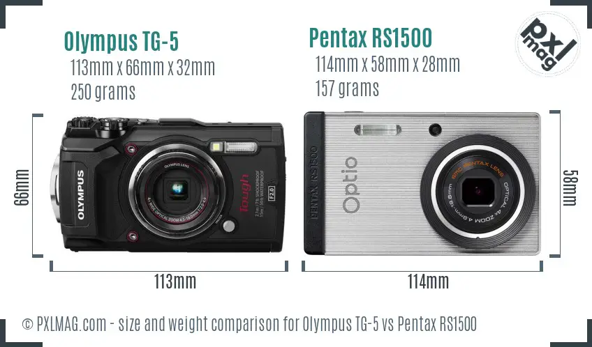 Olympus TG-5 vs Pentax RS1500 size comparison