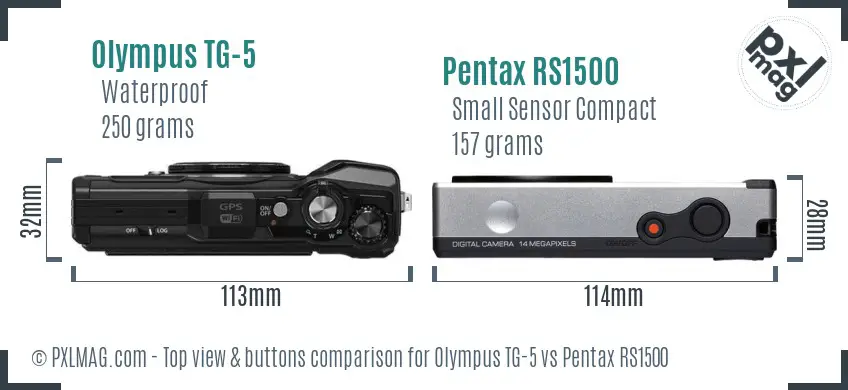 Olympus TG-5 vs Pentax RS1500 top view buttons comparison