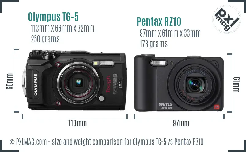 Olympus TG-5 vs Pentax RZ10 size comparison Olympus TG-5 vs Pentax RZ10 size comparison