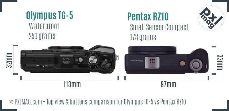 Olympus TG-5 vs Pentax RZ10 top view buttons comparison Olympus TG-5 vs Pentax RZ10 top view buttons comparison