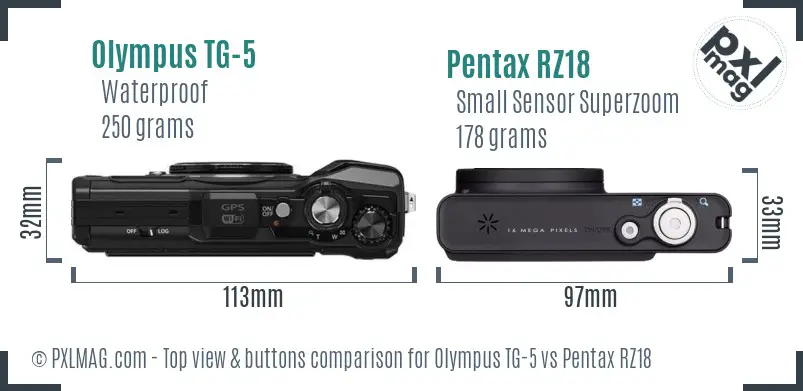 Olympus TG-5 vs Pentax RZ18 top view buttons comparison