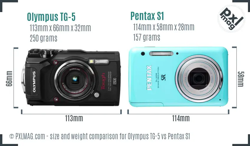 Olympus TG-5 vs Pentax S1 size comparison