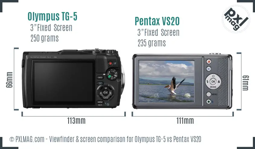 Olympus TG-5 vs Pentax VS20 Screen and Viewfinder comparison