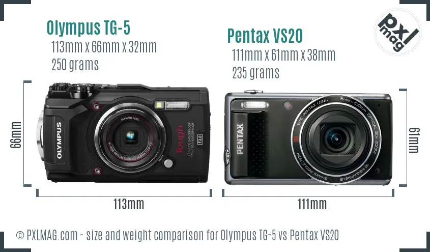 Olympus TG-5 vs Pentax VS20 size comparison