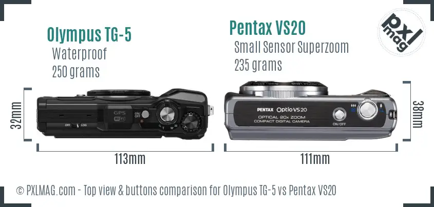 Olympus TG-5 vs Pentax VS20 top view buttons comparison