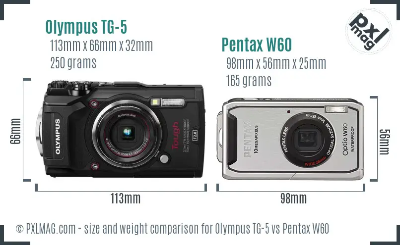 Olympus TG-5 vs Pentax W60 size comparison