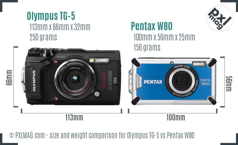 Olympus TG-5 vs Pentax W80 size comparison