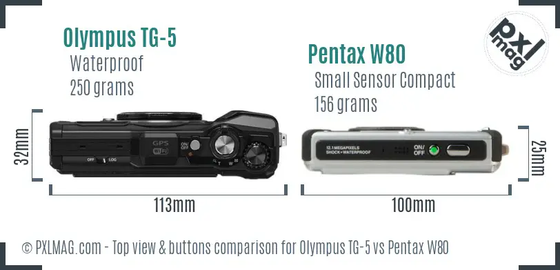 Olympus TG-5 vs Pentax W80 top view buttons comparison