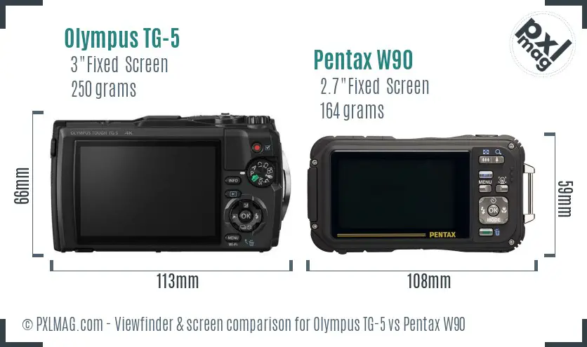 Olympus TG-5 vs Pentax W90 Screen and Viewfinder comparison
