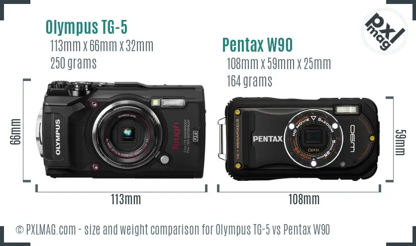 Olympus TG-5 vs Pentax W90 size comparison