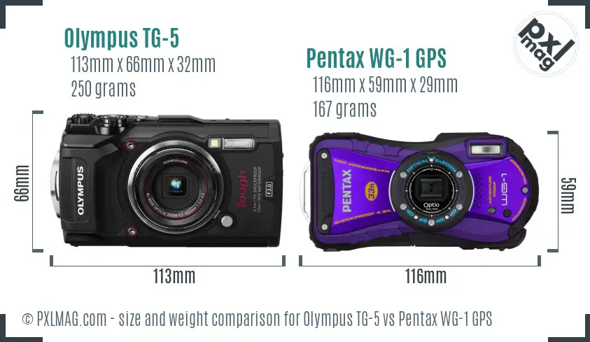 Olympus TG-5 vs Pentax WG-1 GPS size comparison