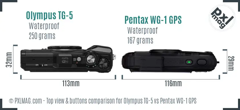 Olympus TG-5 vs Pentax WG-1 GPS top view buttons comparison