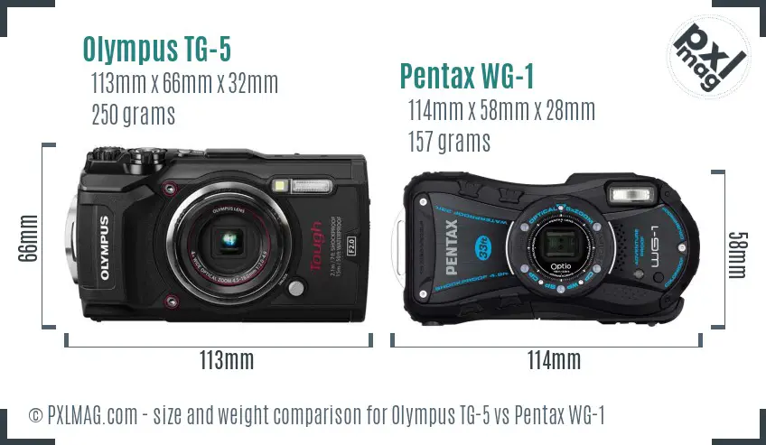 Olympus TG-5 vs Pentax WG-1 size comparison
