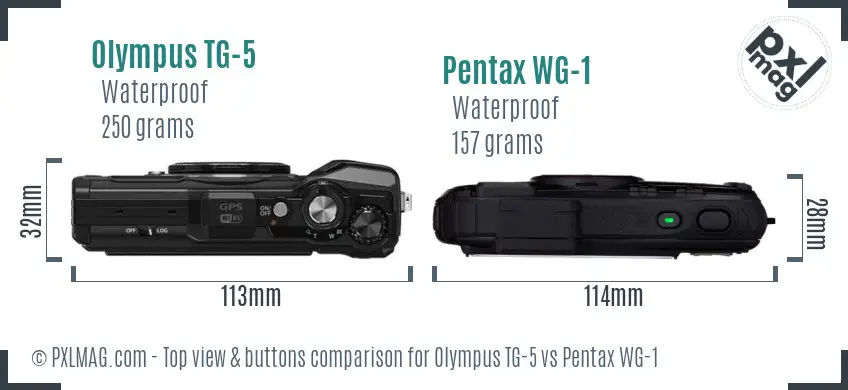 Olympus TG-5 vs Pentax WG-1 top view buttons comparison