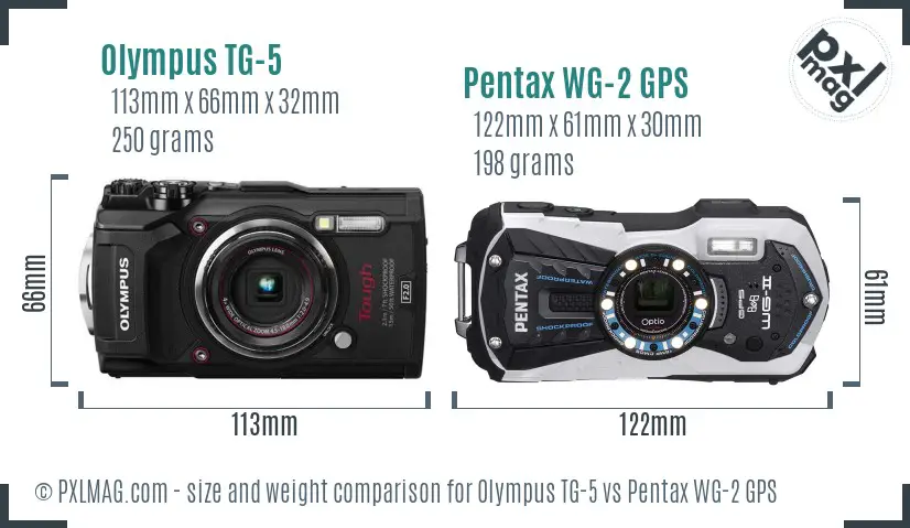 Olympus TG-5 vs Pentax WG-2 GPS size comparison