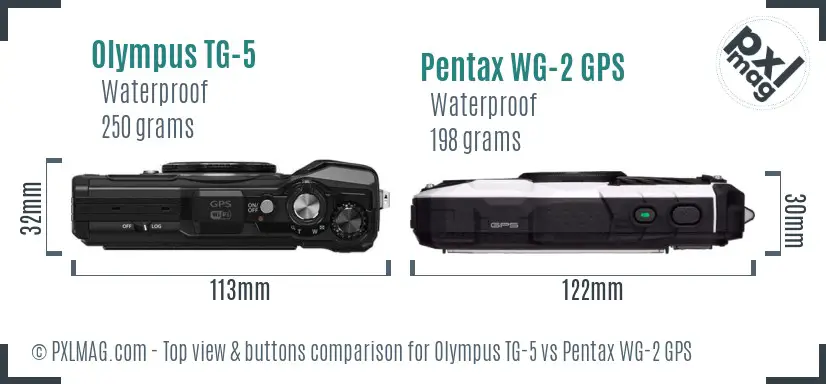 Olympus TG-5 vs Pentax WG-2 GPS top view buttons comparison