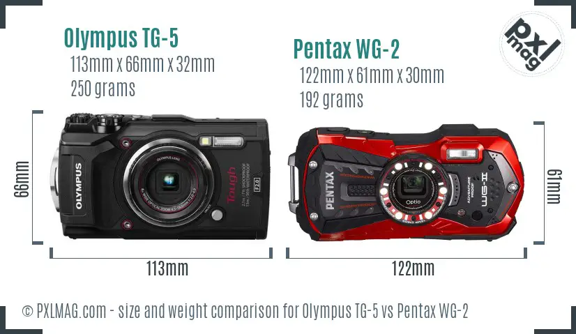 Olympus TG-5 vs Pentax WG-2 size comparison