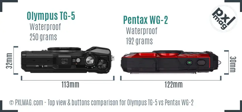 Olympus TG-5 vs Pentax WG-2 top view buttons comparison