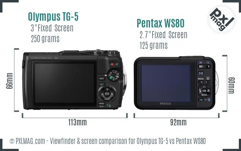 Olympus TG-5 vs Pentax WS80 Screen and Viewfinder comparison