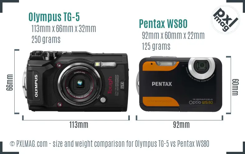 Olympus TG-5 vs Pentax WS80 size comparison