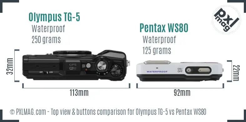 Olympus TG-5 vs Pentax WS80 top view buttons comparison
