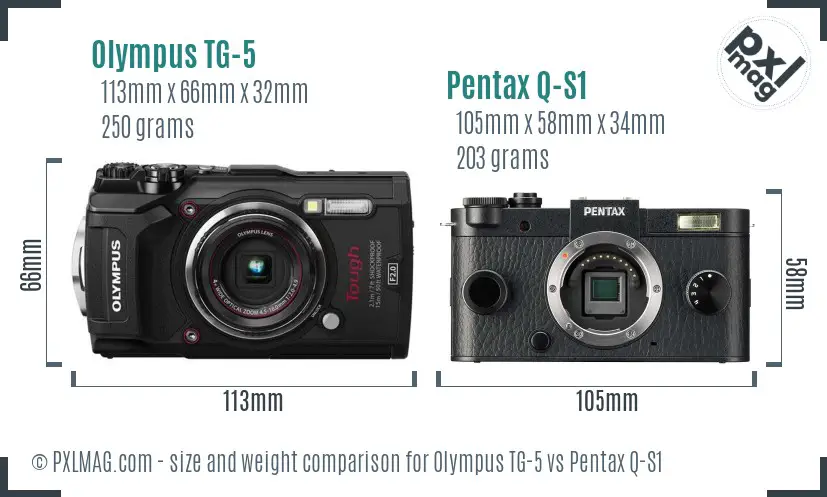 Olympus TG-5 vs Pentax Q-S1 size comparison