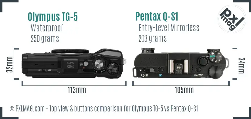 Olympus TG-5 vs Pentax Q-S1 top view buttons comparison