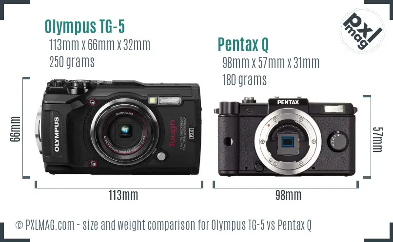 Olympus TG-5 vs Pentax Q size comparison