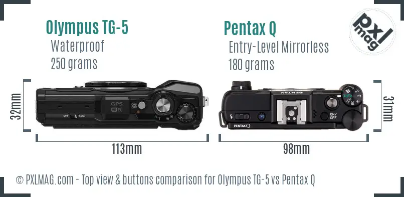 Olympus TG-5 vs Pentax Q top view buttons comparison