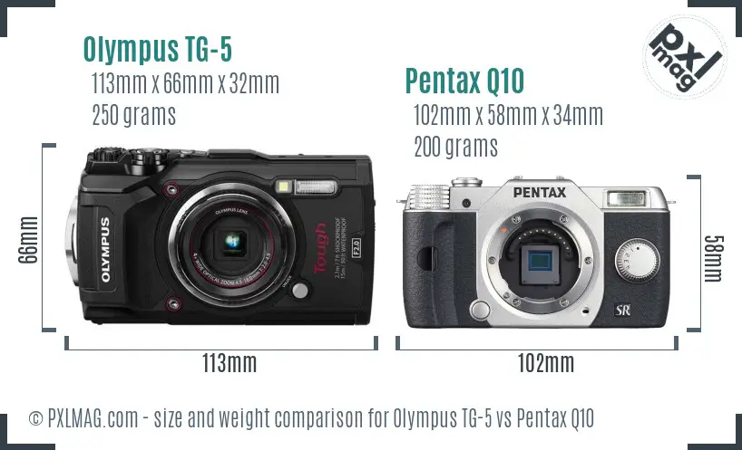 Olympus TG-5 vs Pentax Q10 size comparison
