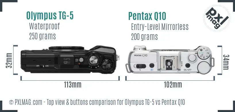 Olympus TG-5 vs Pentax Q10 top view buttons comparison