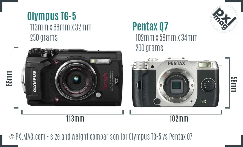 Olympus TG-5 vs Pentax Q7 size comparison