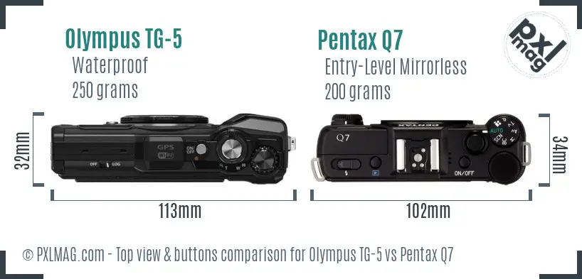 Olympus TG-5 vs Pentax Q7 top view buttons comparison
