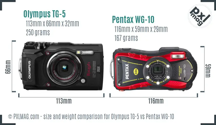 Olympus TG-5 vs Pentax WG-10 size comparison