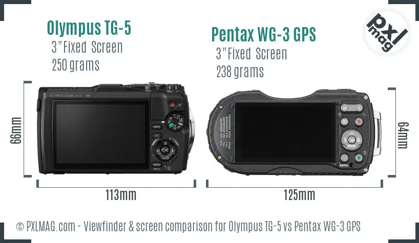 Olympus TG-5 vs Pentax WG-3 GPS Screen and Viewfinder comparison