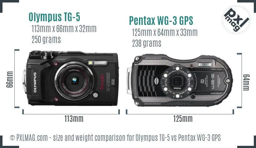 Olympus TG-5 vs Pentax WG-3 GPS size comparison