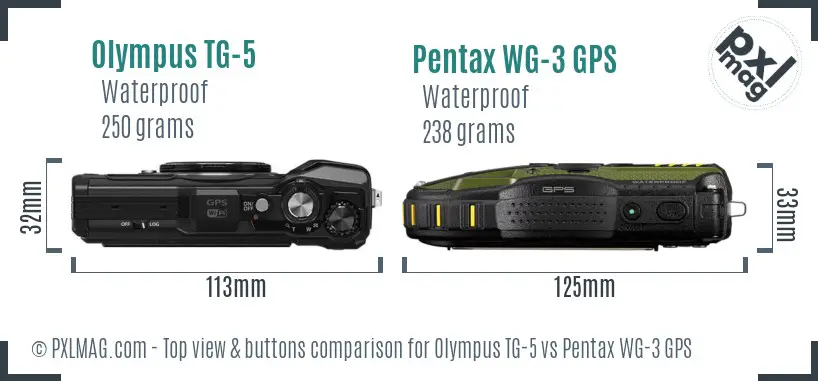Olympus TG-5 vs Pentax WG-3 GPS top view buttons comparison