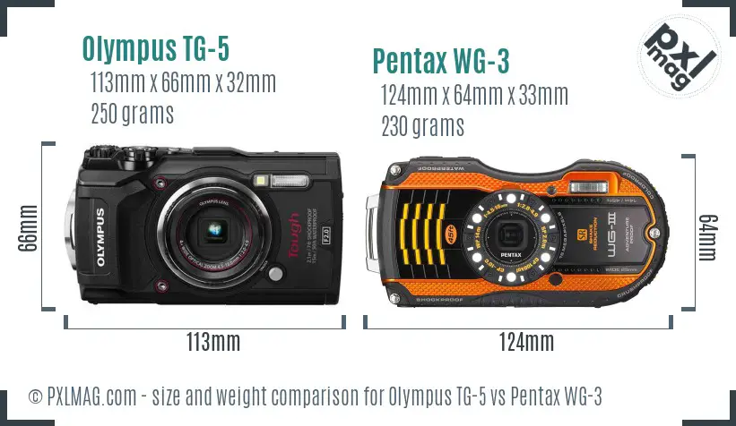 Olympus TG-5 vs Pentax WG-3 size comparison
