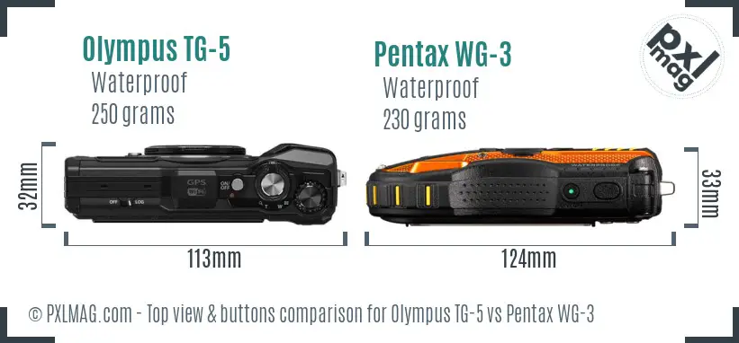 Olympus TG-5 vs Pentax WG-3 top view buttons comparison