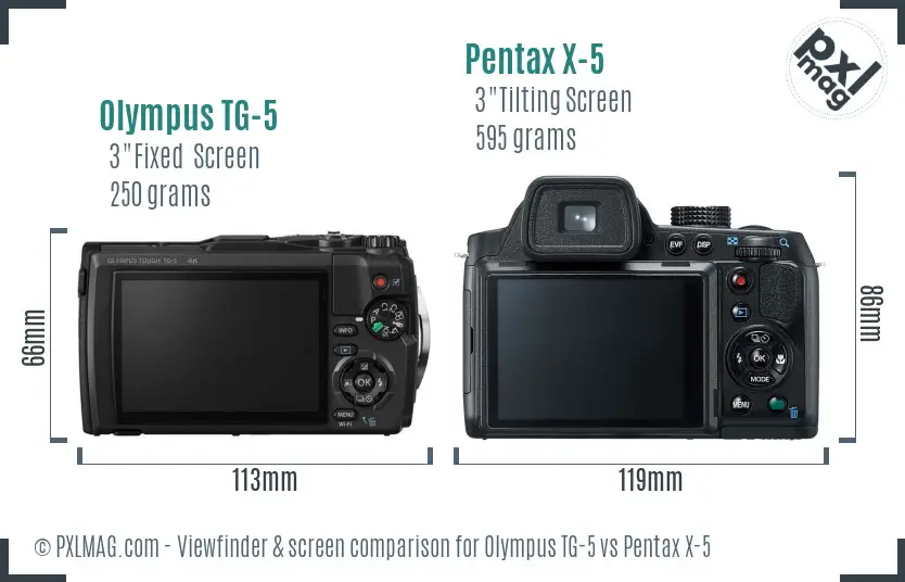 Olympus TG-5 vs Pentax X-5 Screen and Viewfinder comparison