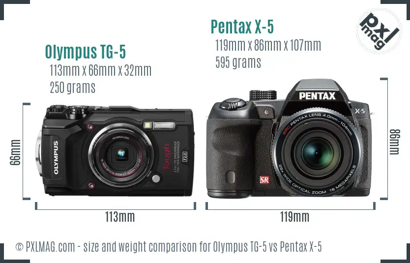 Olympus TG-5 vs Pentax X-5 size comparison