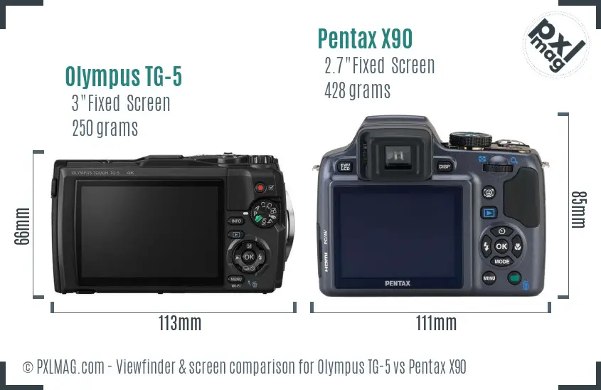 Olympus TG-5 vs Pentax X90 Screen and Viewfinder comparison