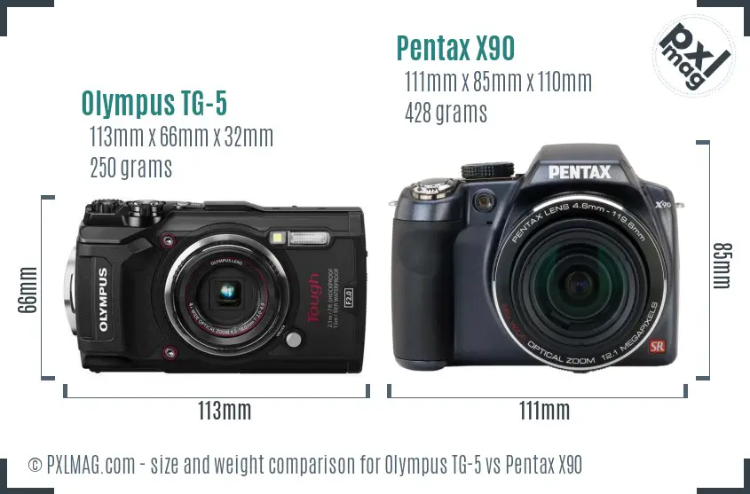 Olympus TG-5 vs Pentax X90 size comparison